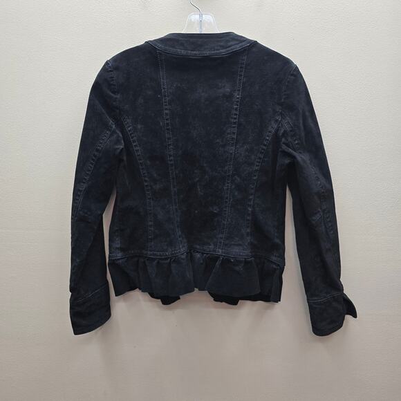 Lal Live a Little 100% Suede Leather Ruffle Front Blazer Jacket Black SZ Small - Picture 2 of 8